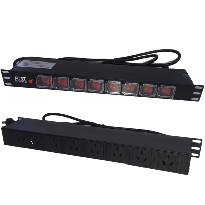 AVIT 1 RU PDU, 8 Sockets with Individual Front On/Off Switch, Surge Protector & 2m Power Cord