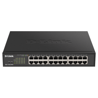 D-Link DGS-1100-24PV2 24-Port Gigabit Smart Managed Switch with 12 PoE+ ports. PoE budget 100W