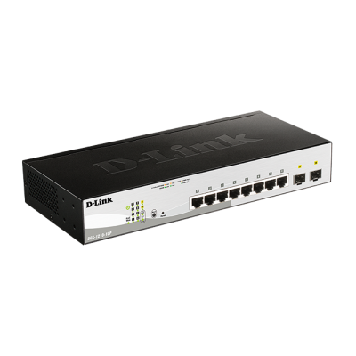 D-Link DGS-1210-10P 10-Port Gigabit WebSmart PoE Switch with 8 PoE RJ45 and 2 SFP Ports. PoE budget 65W